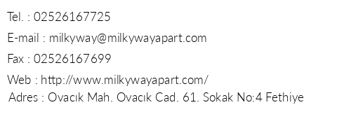 Milkyway Apart Hotel telefon numaralar, faks, e-mail, posta adresi ve iletiim bilgileri
